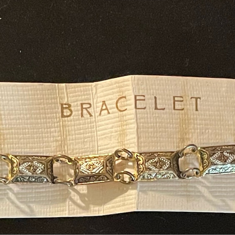 Vintage Damascene Spanish Toledo Bracelet. Silver & Gold Tone. 7”